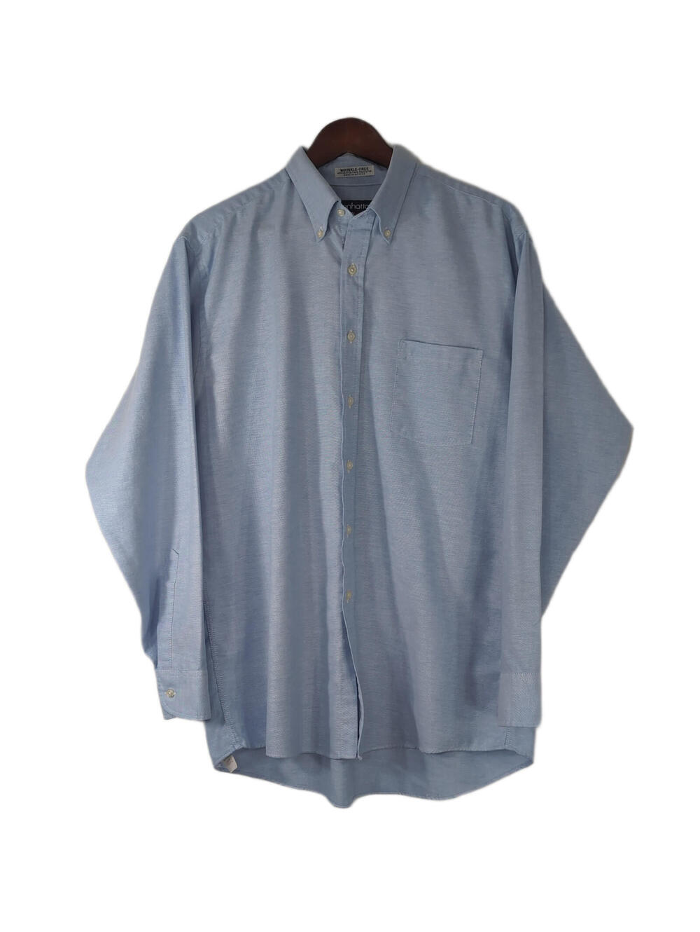 Manhattan Men's Oxford Wrinkle Free Dress Shirt 16 1/2 34-32 Blue Dress Shirt